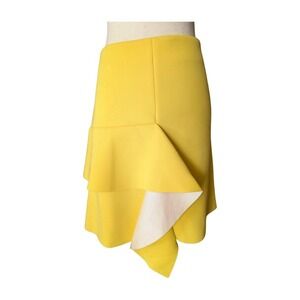 Marni Acid Yellow Bonded Crepe Interlock Ruffle Skirt IT 42  Made Italy NWT